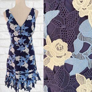Vineyard Vines for the Kentucky Derby Size 4 Blue Lace Floral Dress V-Neck